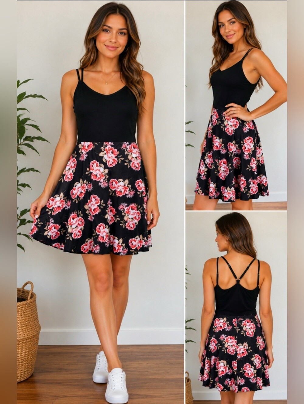 NWT Moyabo dress with floral print skirt , adjustable strappy back. Sz XL